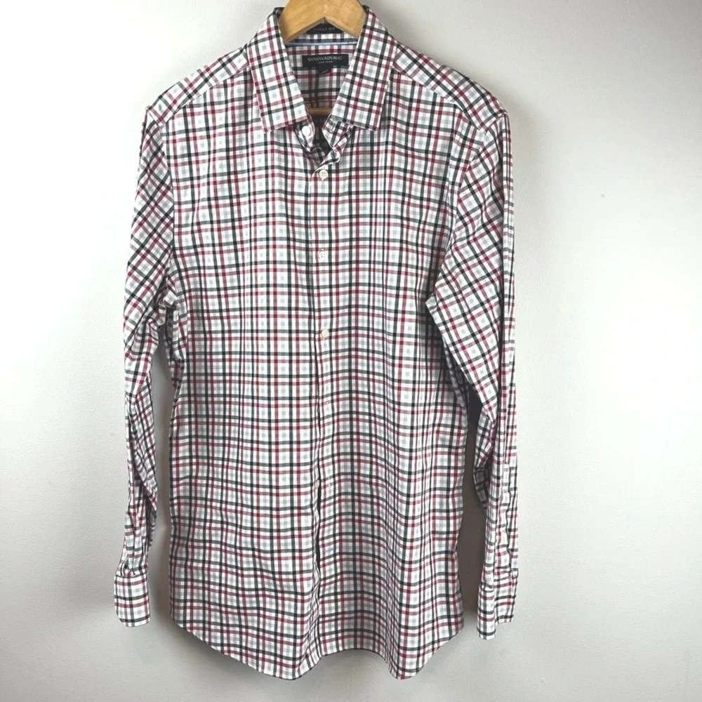 2/$30 Banana Republic Mens Non Iron Grant Fit Plaid Button Down Shirt Large